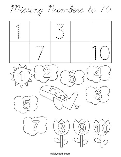 Missing Numbers to 10 Coloring Page