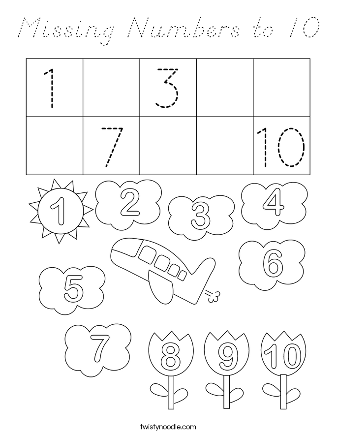 Missing Numbers to 10 Coloring Page
