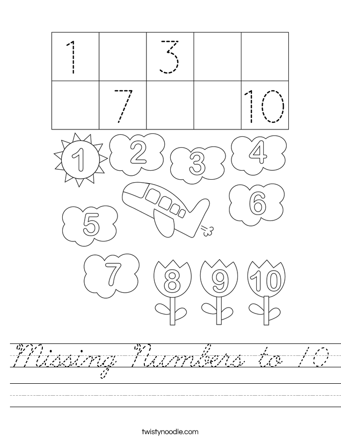 Missing Numbers to 10 Worksheet