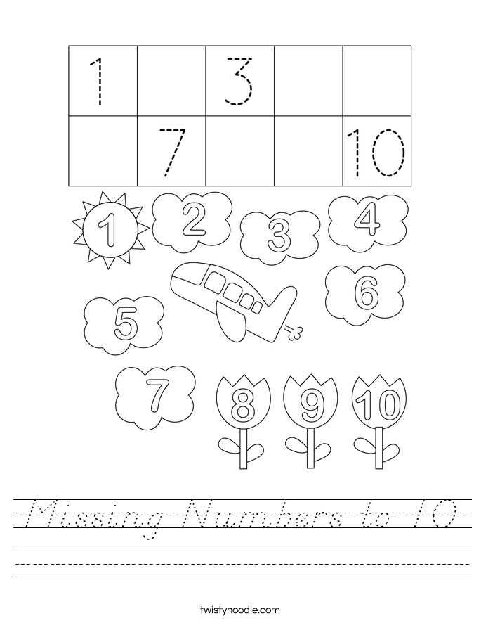 Missing Numbers to 10 Worksheet