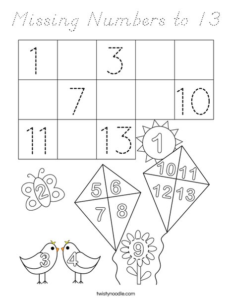 Missing Numbers to 13 Coloring Page