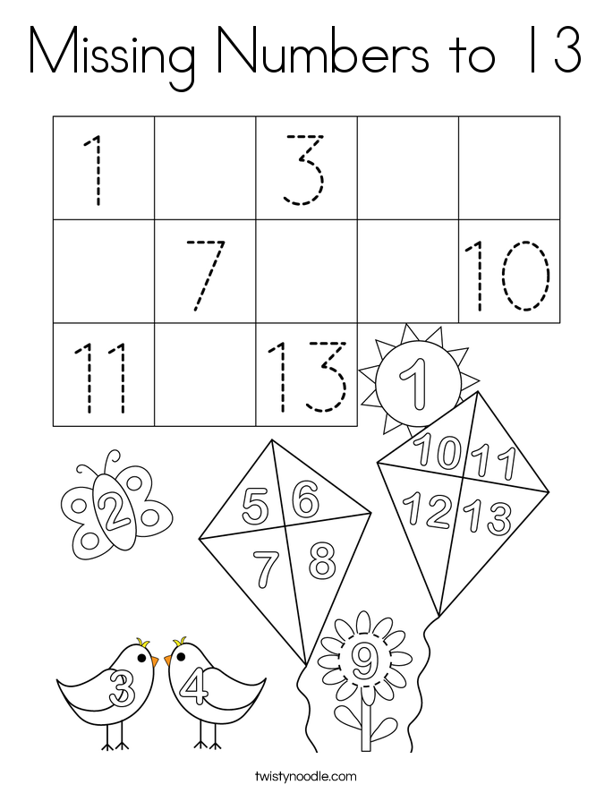 Missing Numbers to 13 Coloring Page