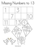 Missing Numbers to 13 Coloring Page