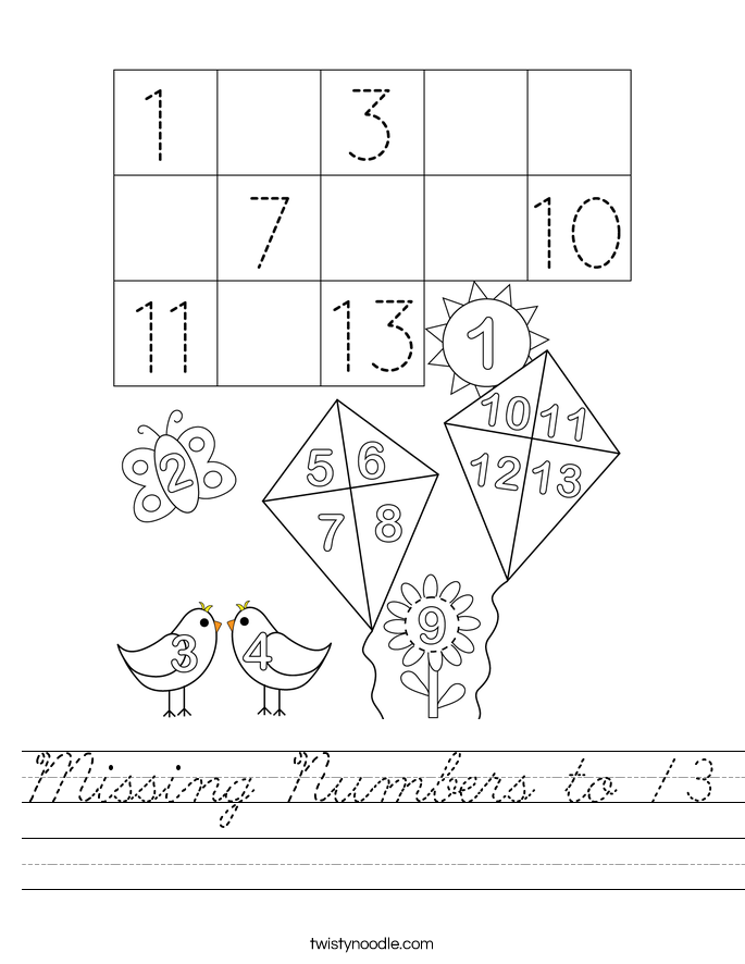 Missing Numbers to 13 Worksheet