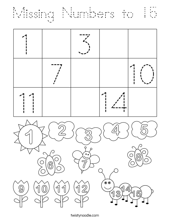 Missing Numbers to 15 Coloring Page