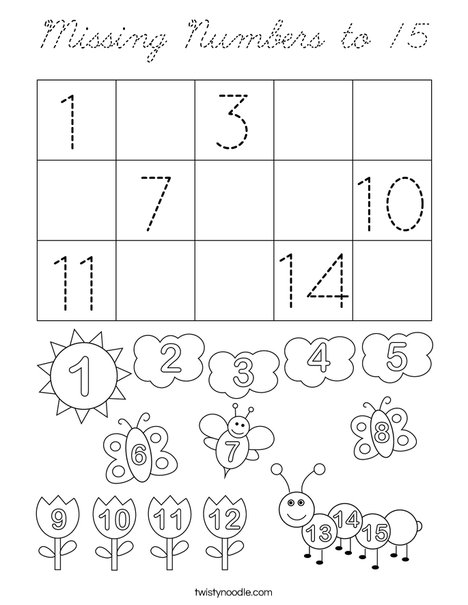 Missing Numbers to 15 Coloring Page