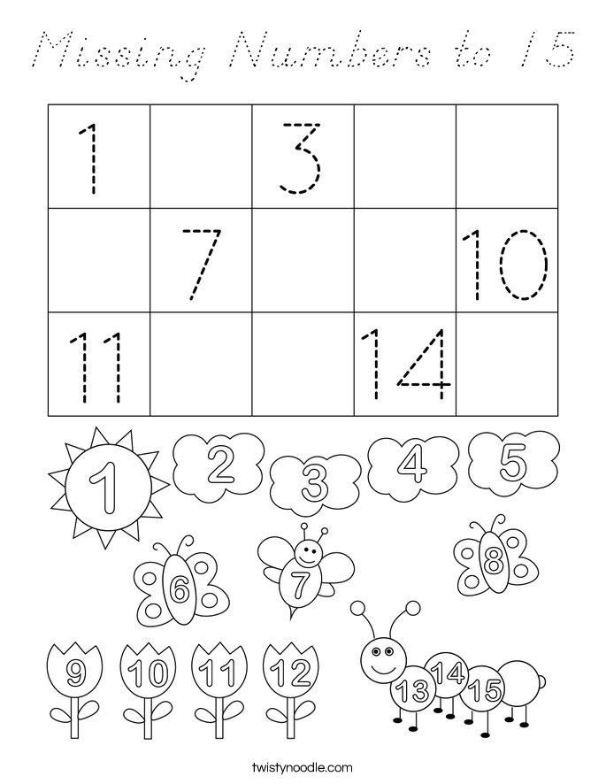 Missing Numbers to 15 Coloring Page