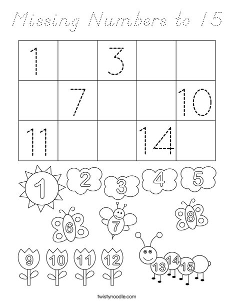 Missing Numbers to 15 Coloring Page