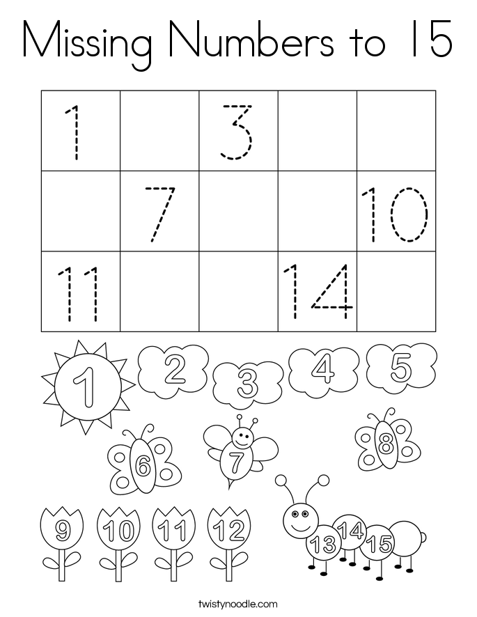 Missing Numbers to 15 Coloring Page