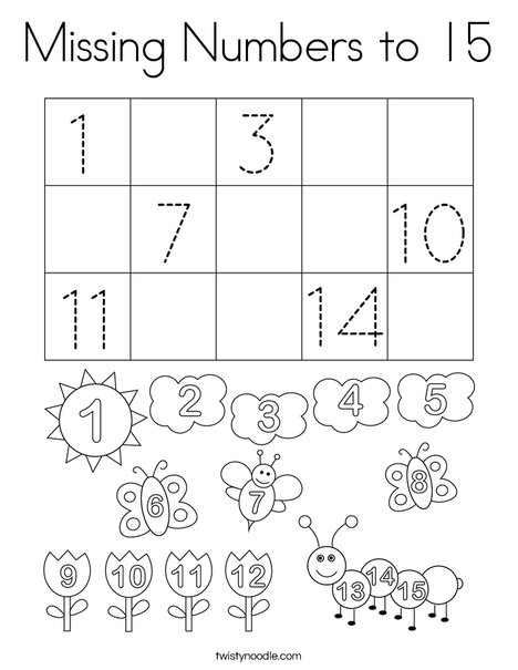 Missing Numbers to 15 Coloring Page