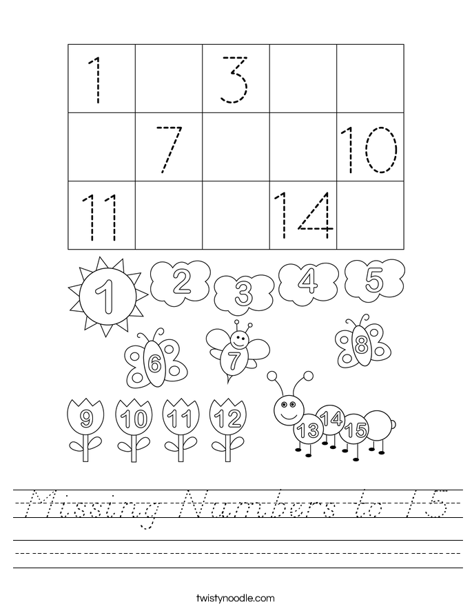 Missing Numbers to 15 Worksheet