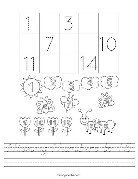 Missing Numbers to 15 Worksheet