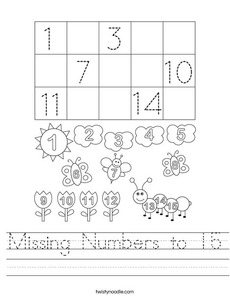Missing Numbers to 15 Worksheet