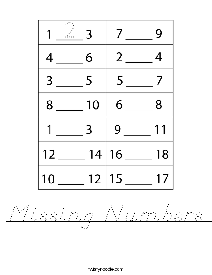 Missing Numbers Worksheet
