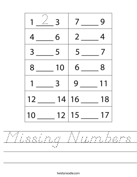 Missing Numbers Worksheet