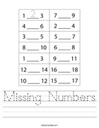 Missing Numbers Handwriting Sheet