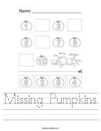 Missing Pumpkins Handwriting Sheet