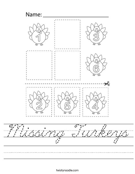 Missing Turkeys Worksheet