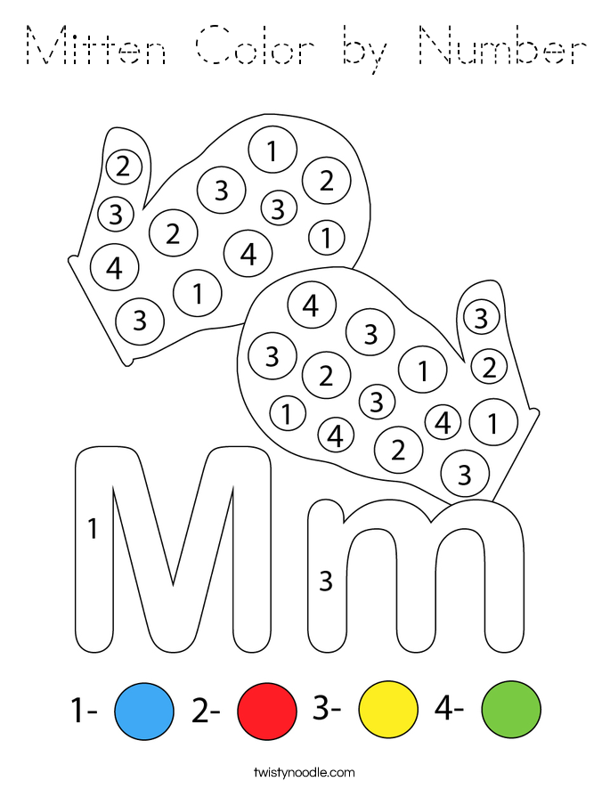 Mitten Color by Number Coloring Page