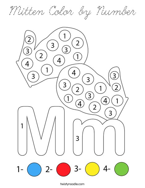 Mitten Color by Number Coloring Page