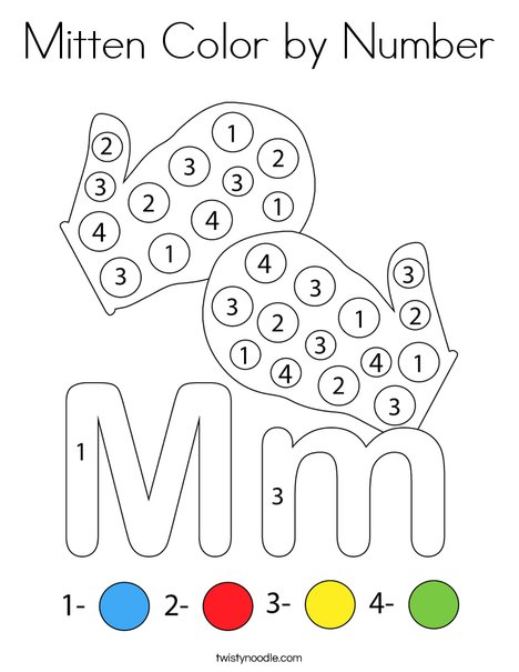 Mitten Color by Number Coloring Page