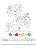 Mitten Color by Number Handwriting Sheet