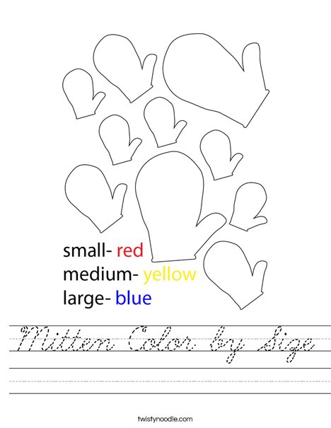 Mitten Color by Size Worksheet