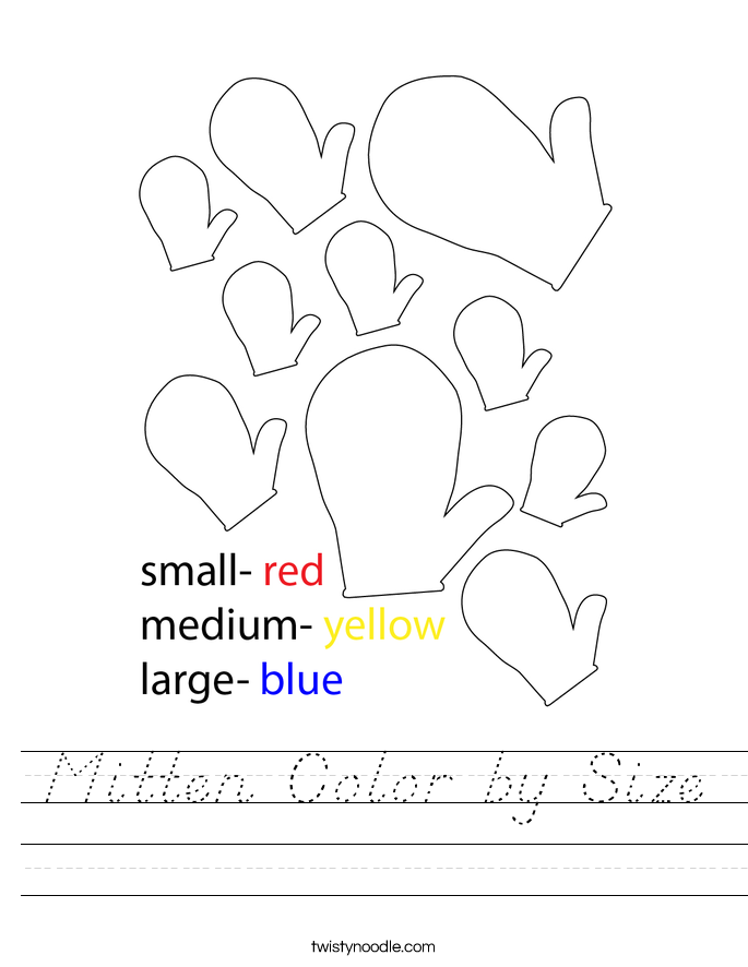Mitten Color by Size Worksheet