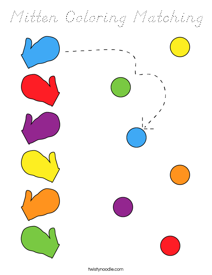 Mitten Coloring Matching Coloring Page