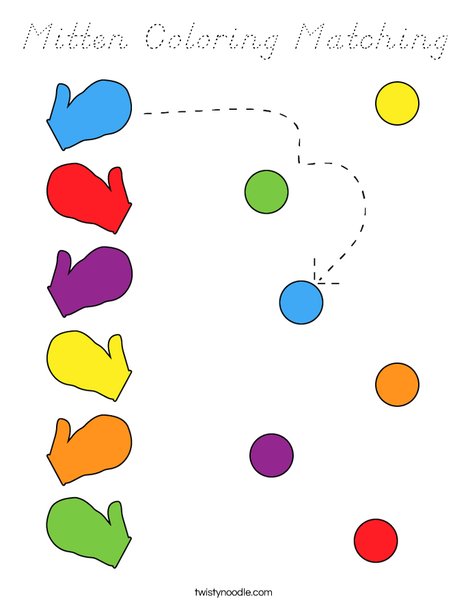 Mitten Coloring Matching Coloring Page