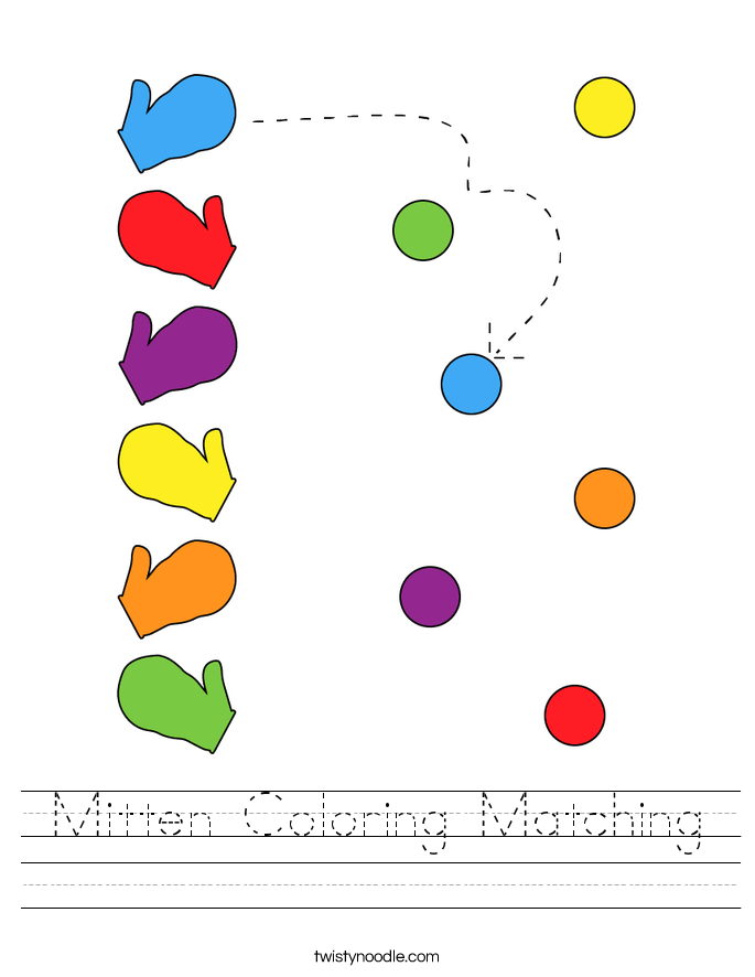 Mitten Coloring Matching Worksheet