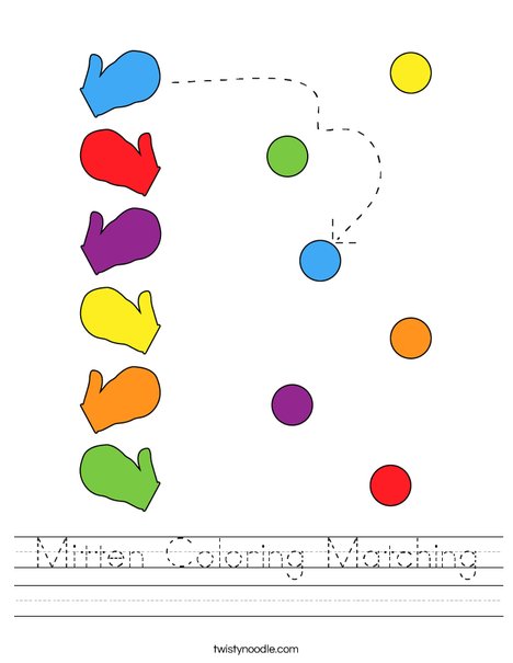 Mitten Coloring Matching Worksheet