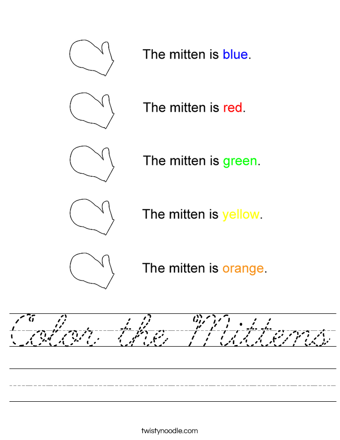Color the Mittens Worksheet