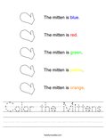 Color the Mittens Worksheet
