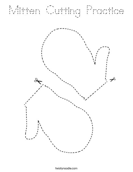 Mitten Cutting Practice Coloring Page