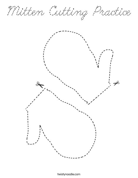 Mitten Cutting Practice Coloring Page