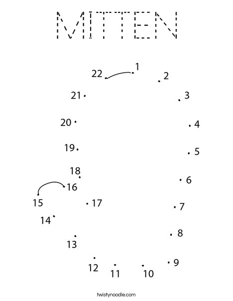 Mitten Dot to Dot Coloring Page
