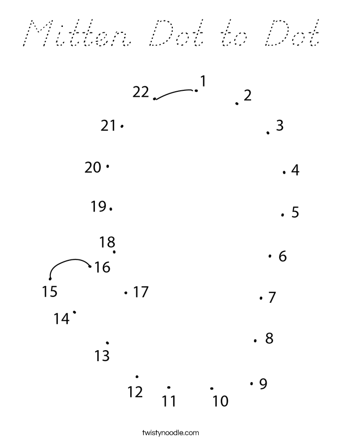 Mitten Dot to Dot Coloring Page