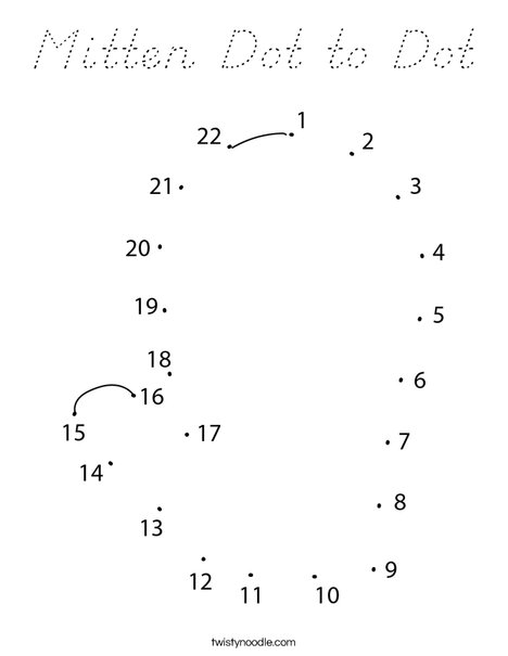 Mitten Dot to Dot Coloring Page