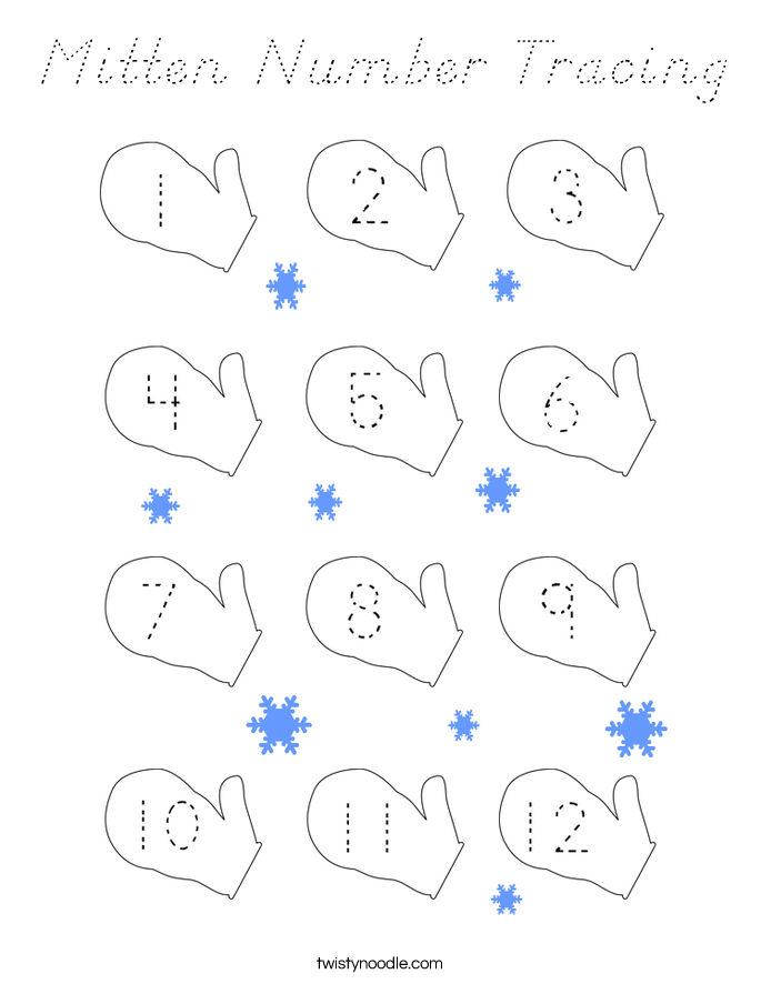 Mitten Number Tracing Coloring Page