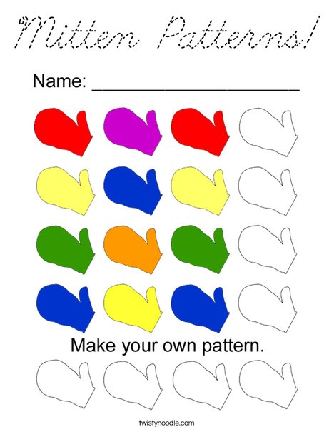 Mitten Patterns! Coloring Page