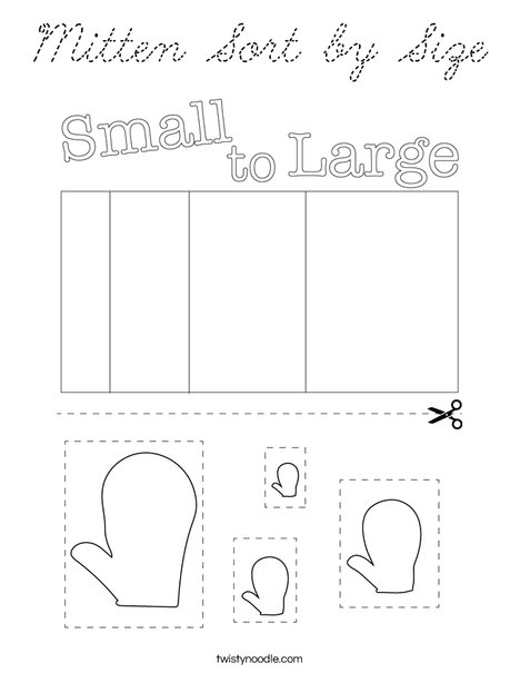 Mitten Sort by Size Coloring Page