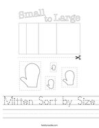 Mitten Sort by Size Handwriting Sheet