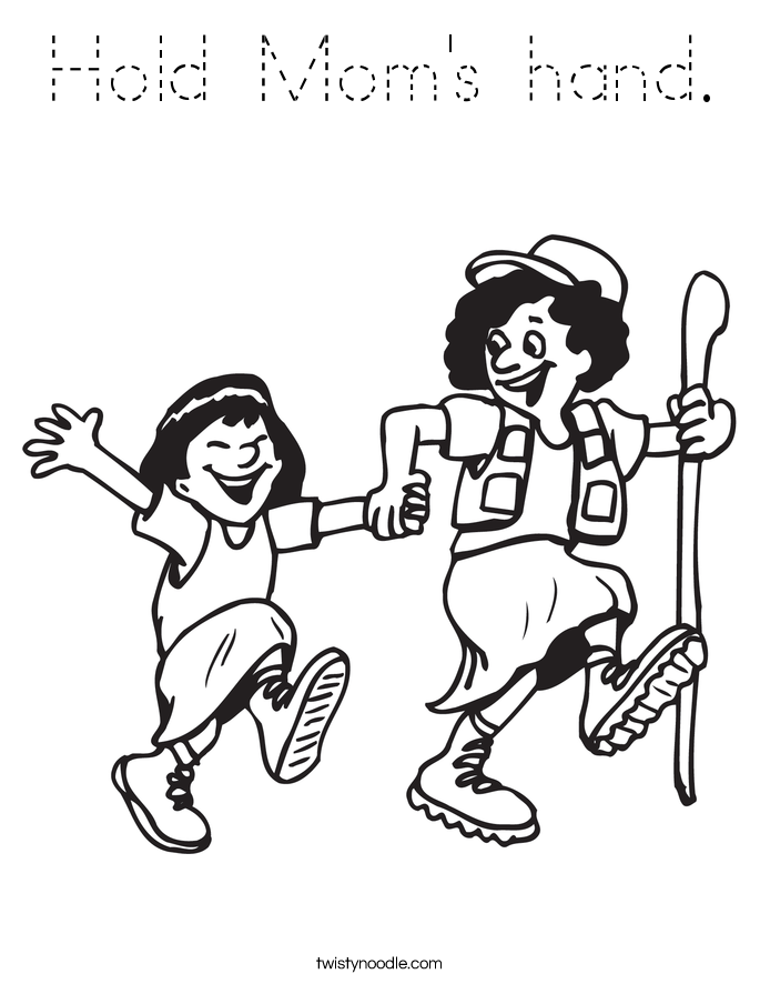 Hold Mom's hand. Coloring Page