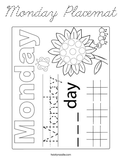 Monday Placemat Coloring Page