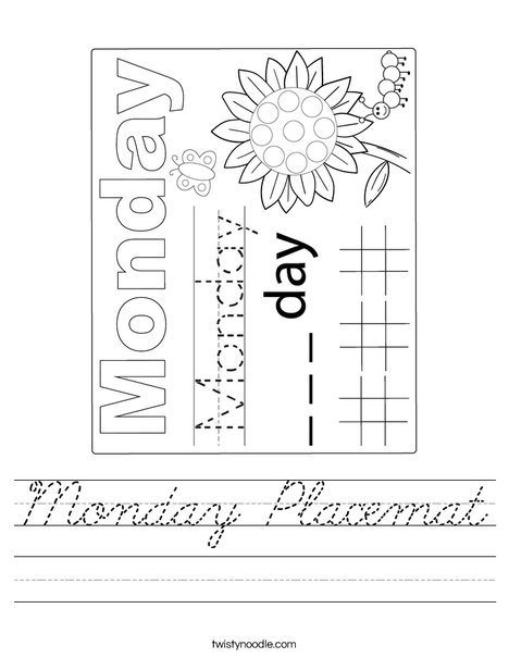 Monday Placemat Worksheet