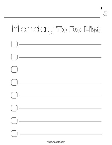 Monday To Do List Coloring Page
