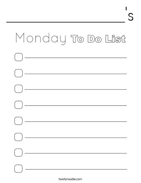 Monday To Do List Coloring Page