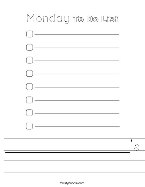 Monday To Do List Worksheet