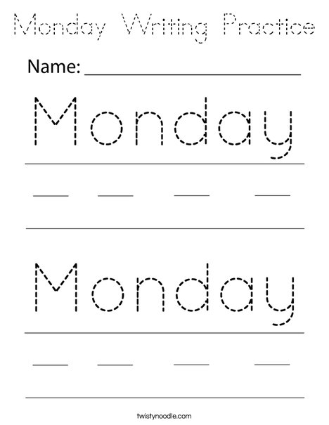 Monday Writing Practice Coloring Page